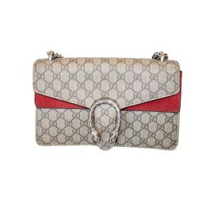 Gucci Dionysus GG Supreme Canvas Shoulder Bag With Red Suede Trim & Silver-Tone